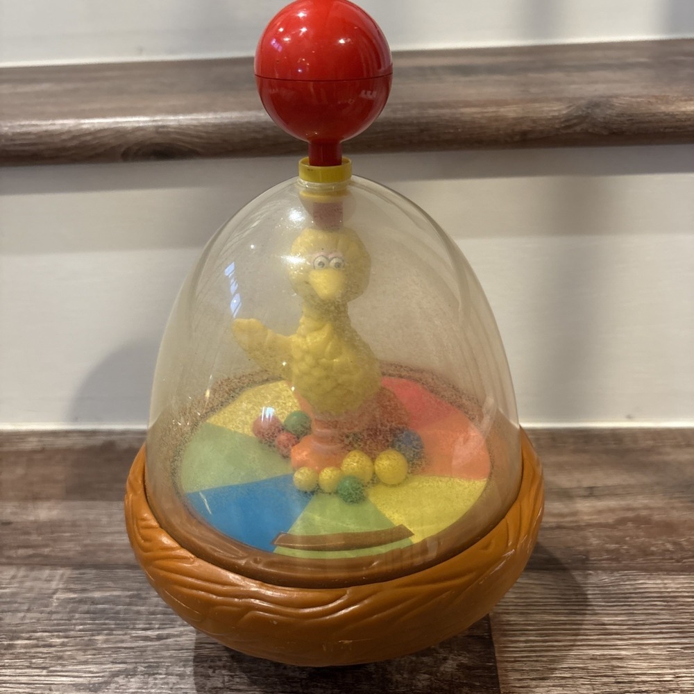 Vintage Illco Big Bird Sesame Street Spinning Top Toy Globe Egg Nest Colorful